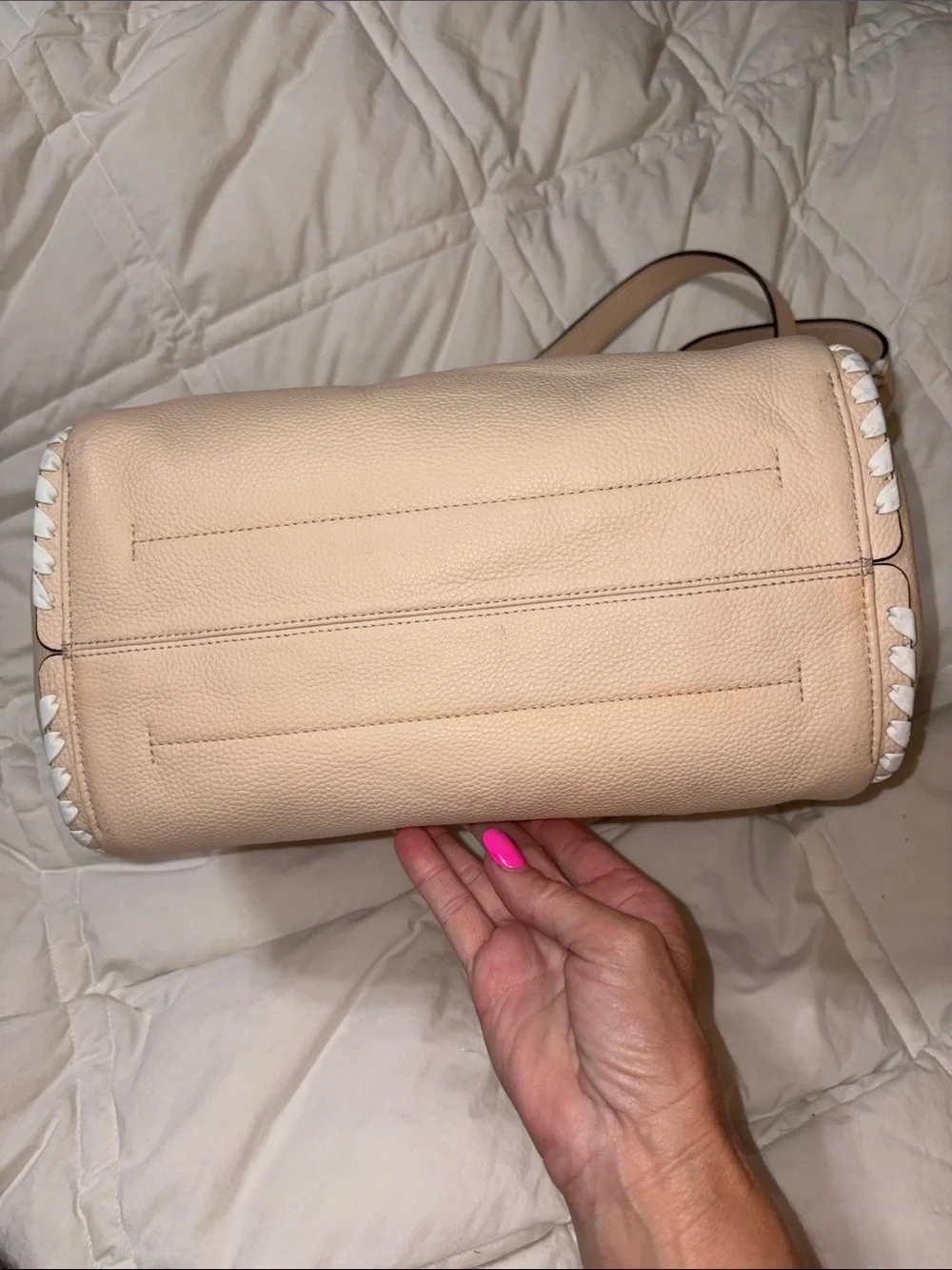 HTF Kate Spade Knott Whipstitched Large Handbag tote bag in Cream/Light Tan